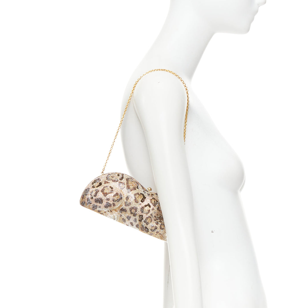 JUDITH LEIBER Limited Wildcat Chiquita brown gold jaguar crystal clutch bag