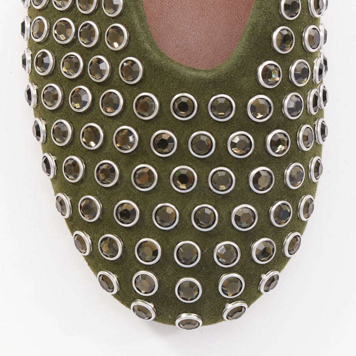 ALAIA 2023 La Ballerine Vert Foret green suede crystal buckle maryjane EU37.5