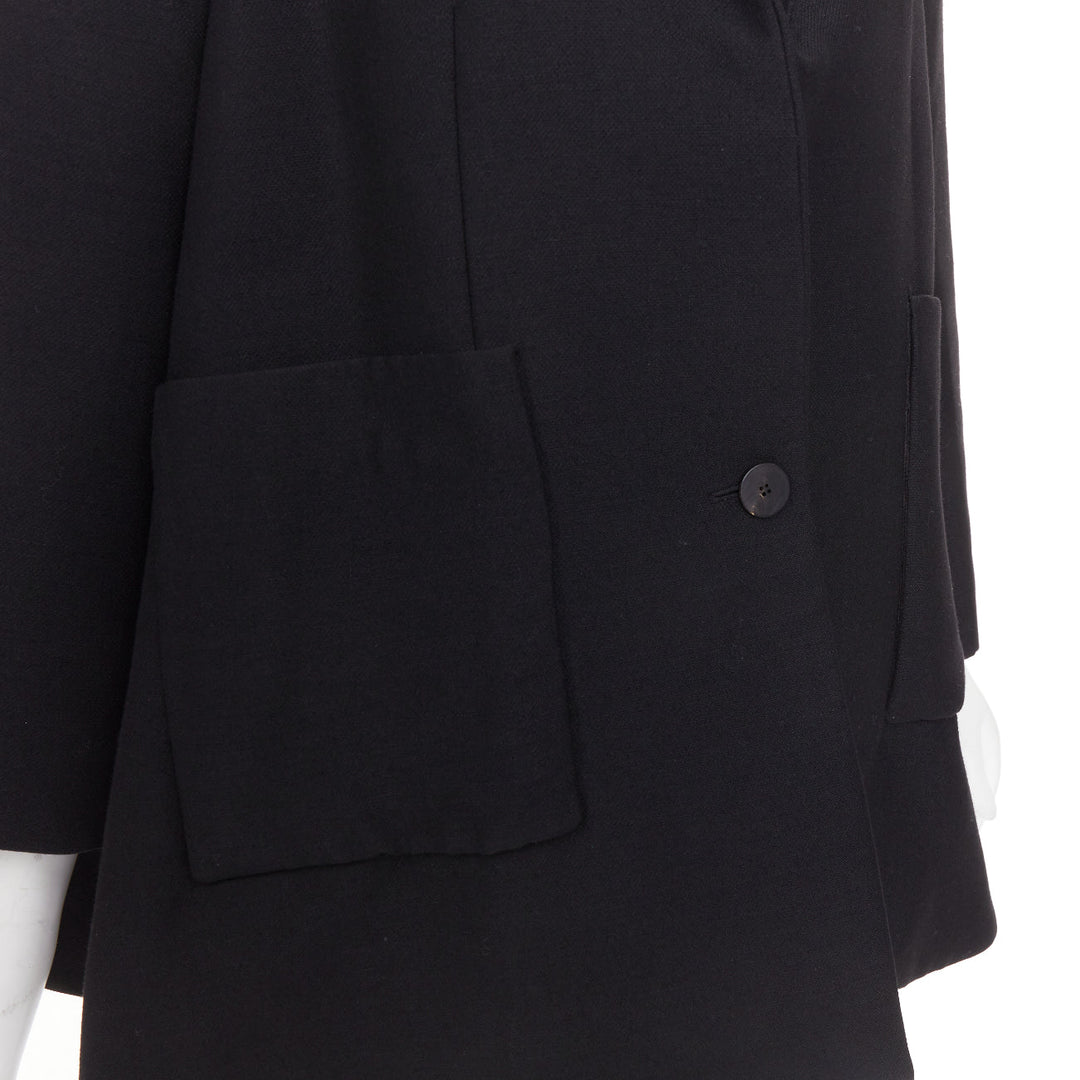 BALENCIAGA 2021 Trapeze black textured patch pocket A-line flared blazer coat