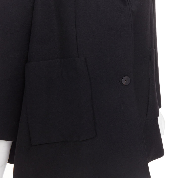 BALENCIAGA 2021 Trapeze black textured patch pocket A-line flared blazer coat