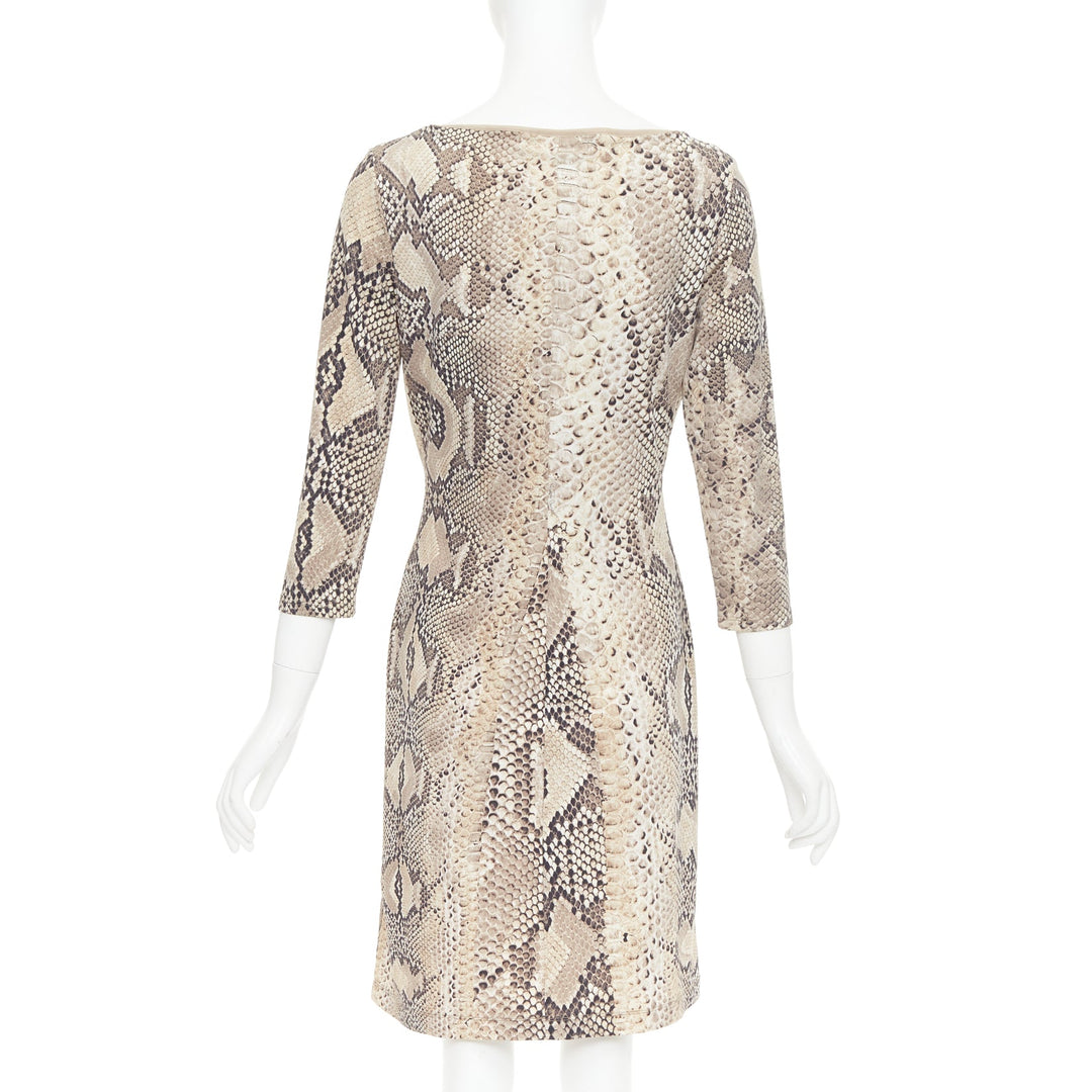 ROBERTO CAVALLI Vintage scaled leather print lace detail V neck dress IT42 M