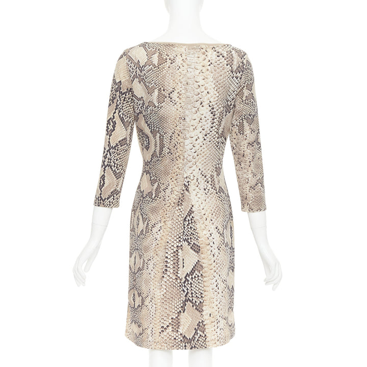 ROBERTO CAVALLI Vintage scaled leather print lace detail V neck dress IT42 M