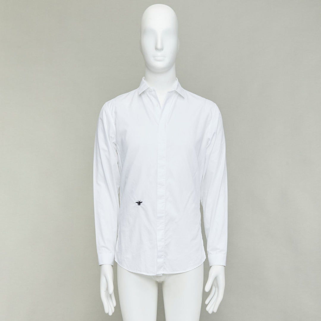 DIOR HOMME Hedi Slimane white cotton black bee embroidery shirt EU38 S