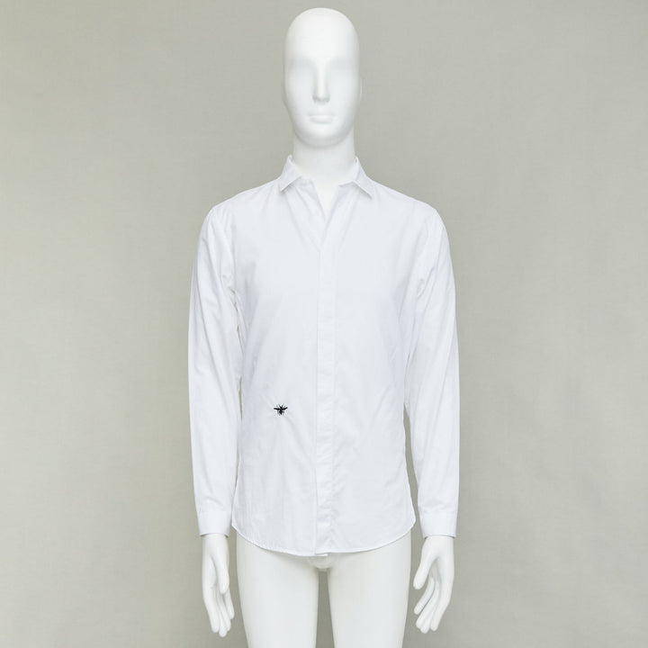 DIOR HOMME Hedi Slimane white cotton black bee embroidery shirt EU38 S