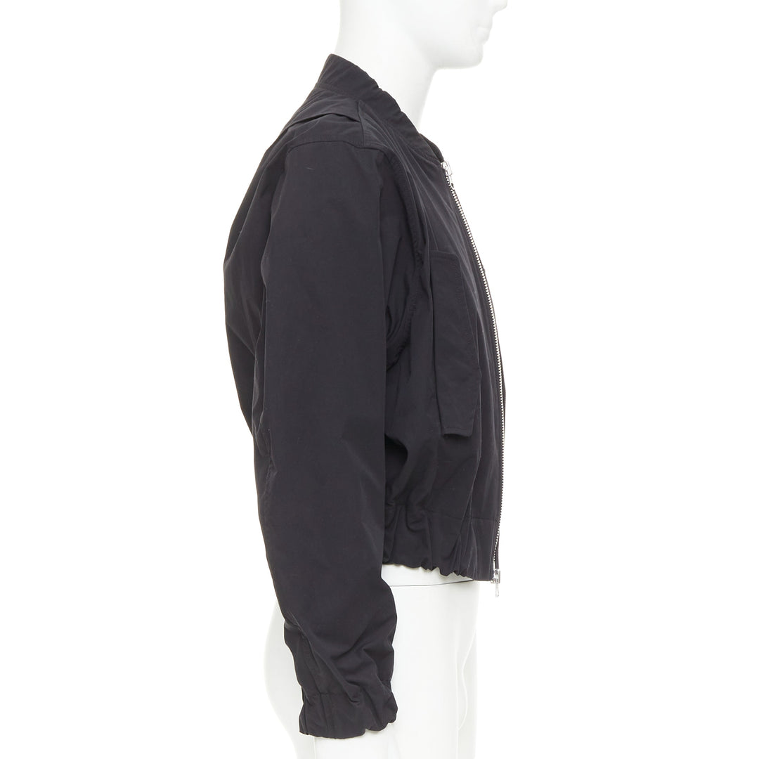 KARMUEL YOUNG Molded Bulk  black stiff cotton zipped crop bomber jacket IT48 M