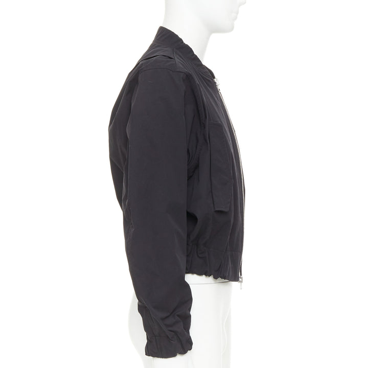 KARMUEL YOUNG Molded Bulk  black stiff cotton zipped crop bomber jacket IT48 M
