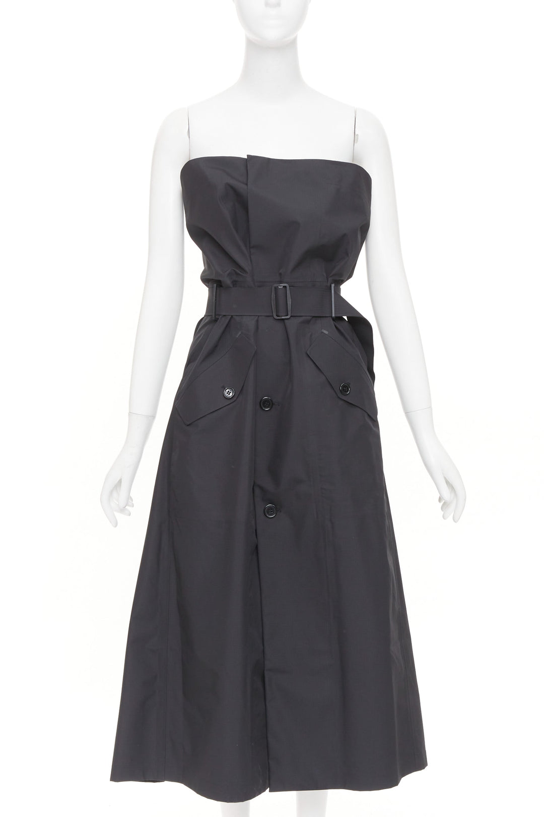 YANG LI 2019 KTC black strapless belted trench coat accent midi dress FR40 M