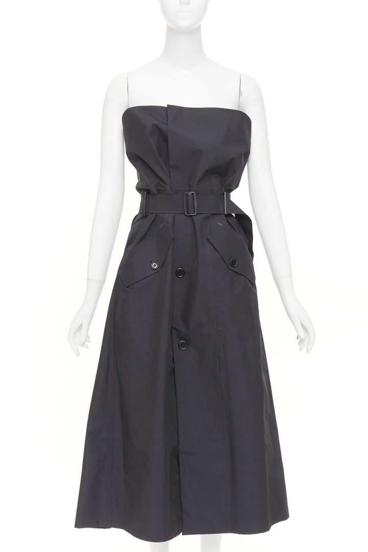 YANG LI 2019 KTC black strapless belted trench coat accent midi dress FR40 M