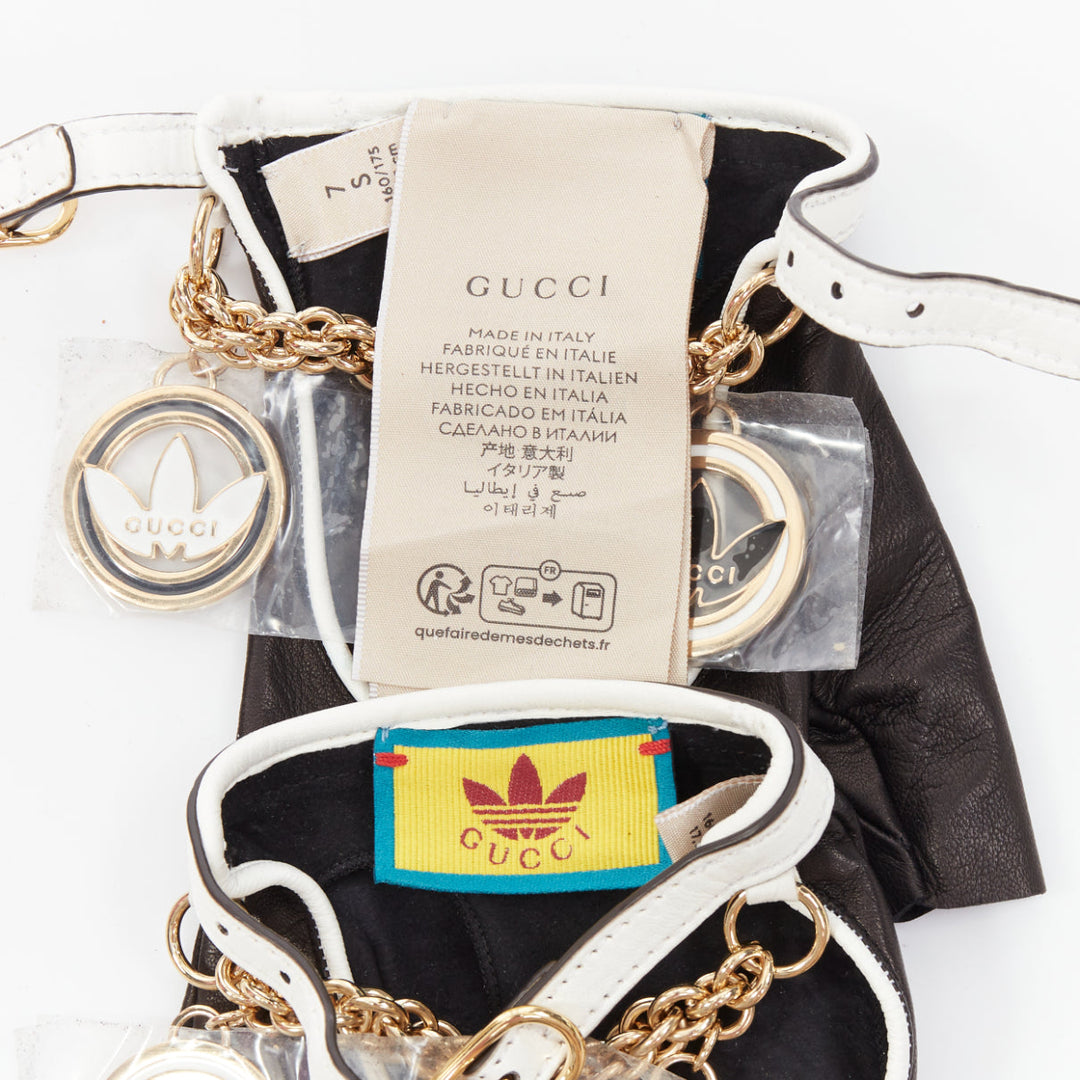 GUCCI ADIDAS 2022 Runway black leather chain charm fingerless gloves