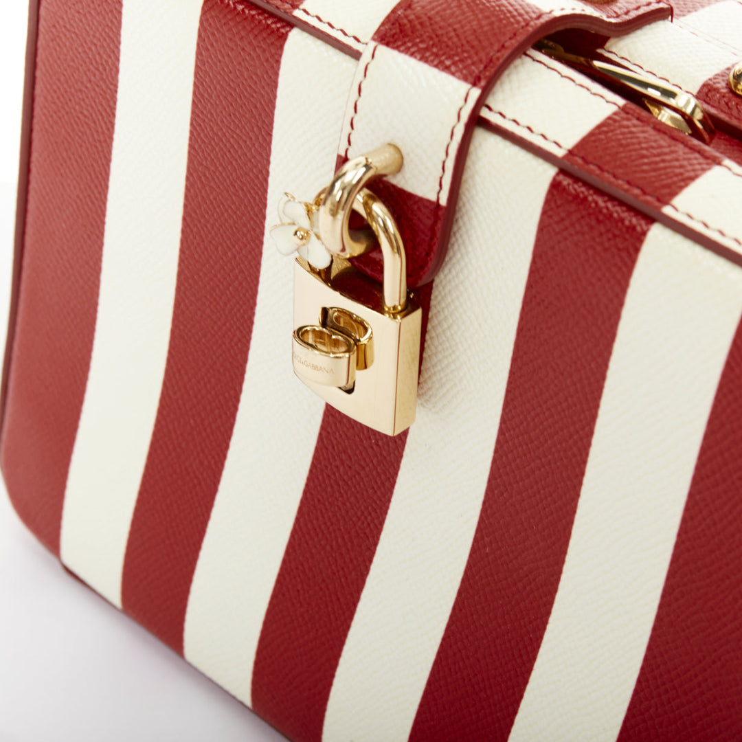 DOLCE GABBANA 2016 Box Rosaria red white striped leather padlock bag
