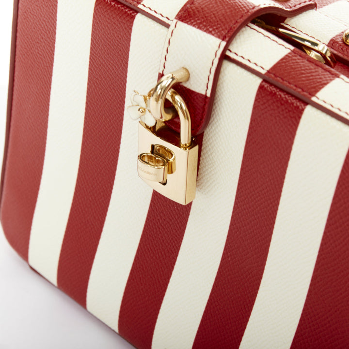 DOLCE GABBANA 2016 Box Rosaria red white striped leather padlock bag