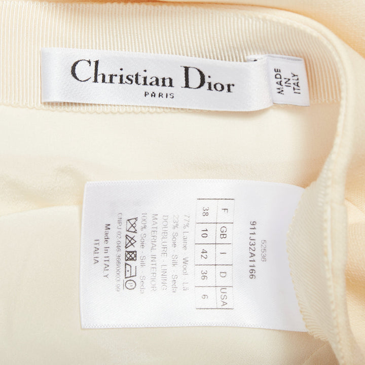 CHRISTIAN DIOR ecru  cream wool silk bias cut pleated Aline skirt FR38 M