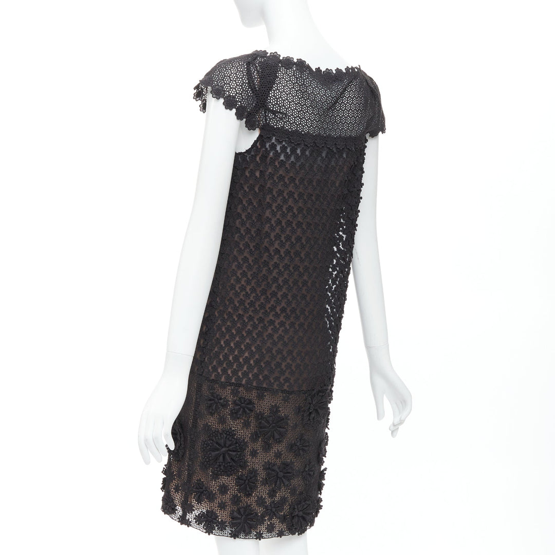 PRADA 2011 black cotton floral applique lace silk lined dress IT38 XS PRADA 2011 black cotton floral applique lace silk lined dress IT38 XS