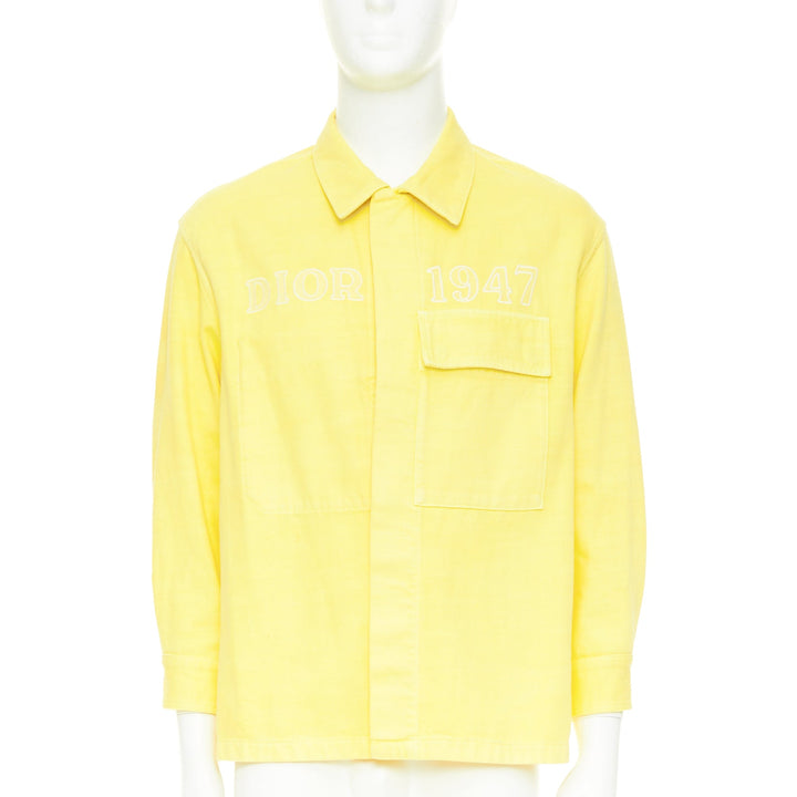 DIOR HOMME 2020 yellow 1947 logo embroidered cotton denim shirt jacket EU46 S