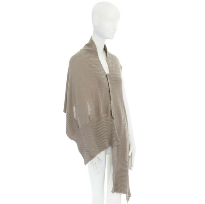 PREEN THORNTON BREGAZZI brown wool asymmetric button  front shawl cardigan