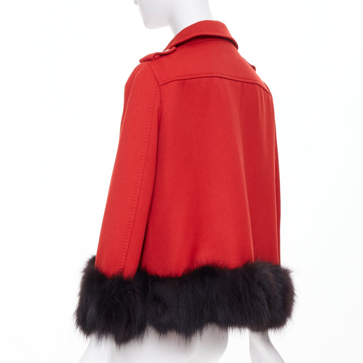 MOSCHINO Cheap and Chic red black real fur trim wool biker style jacket IT46 XL