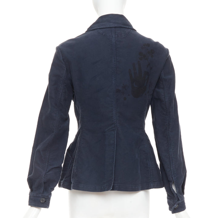 CHRISTIAN DIOR 2018 Runway navy washed cotton utility contour bar jacket FR36 S