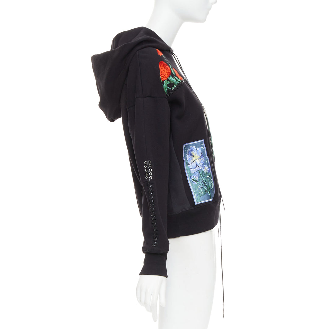 ALEXANDER MCQUEEN 2017 black multicolour embroidery patchwork hoodie IT40 S