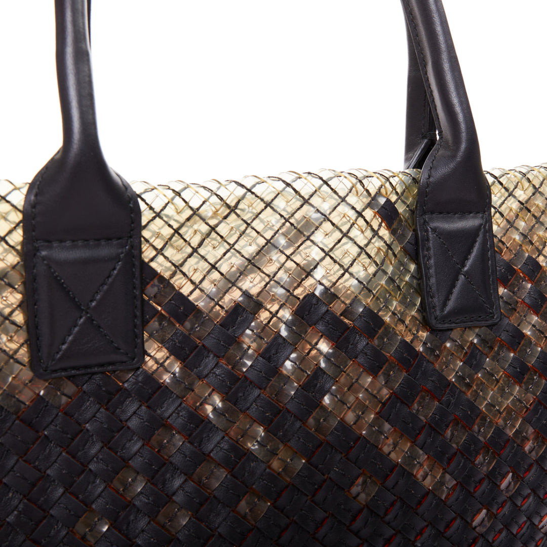 BOTTEGA VENETA Limited Cabat MM clear pvc black leather intrecciato tote bag