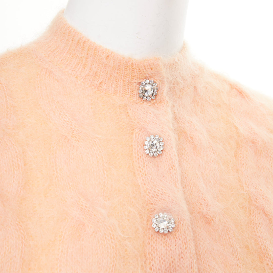 PACO RABANNE coral orange mohair crystal flower puff sleeved cropped pullover S