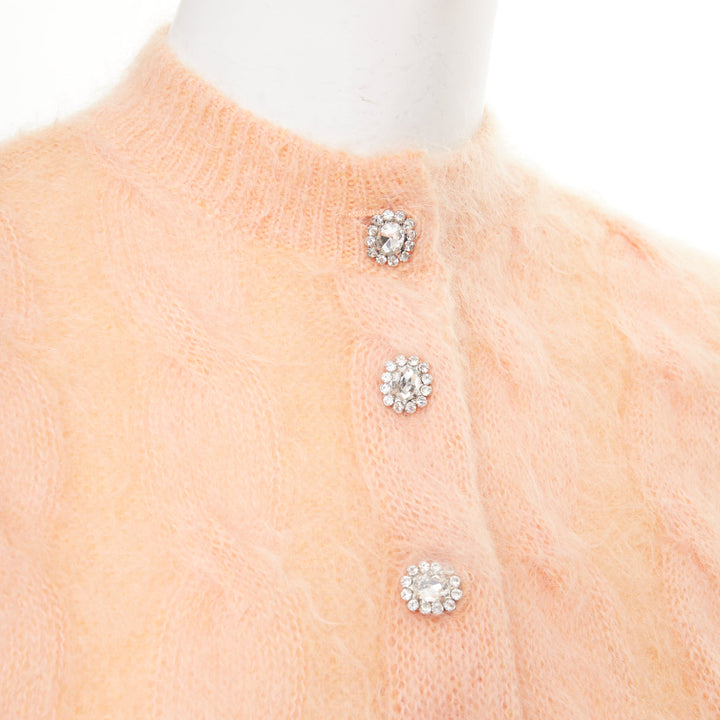 PACO RABANNE coral orange mohair crystal flower puff sleeved cropped pullover S