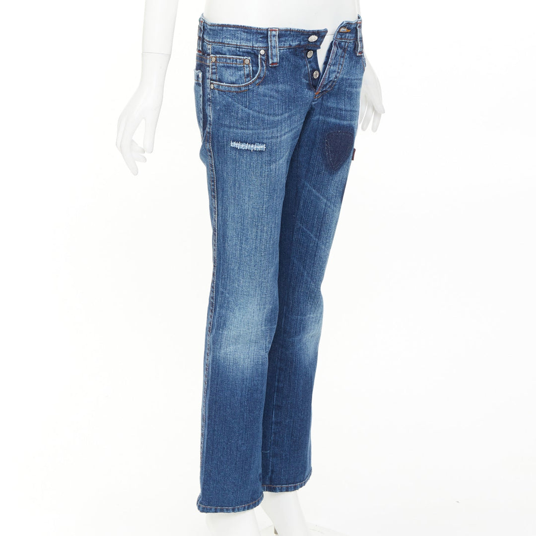 DSQUARED2 2004 Runway Chip Chip washed denim patch reworked bootcut jeans IT44 L
