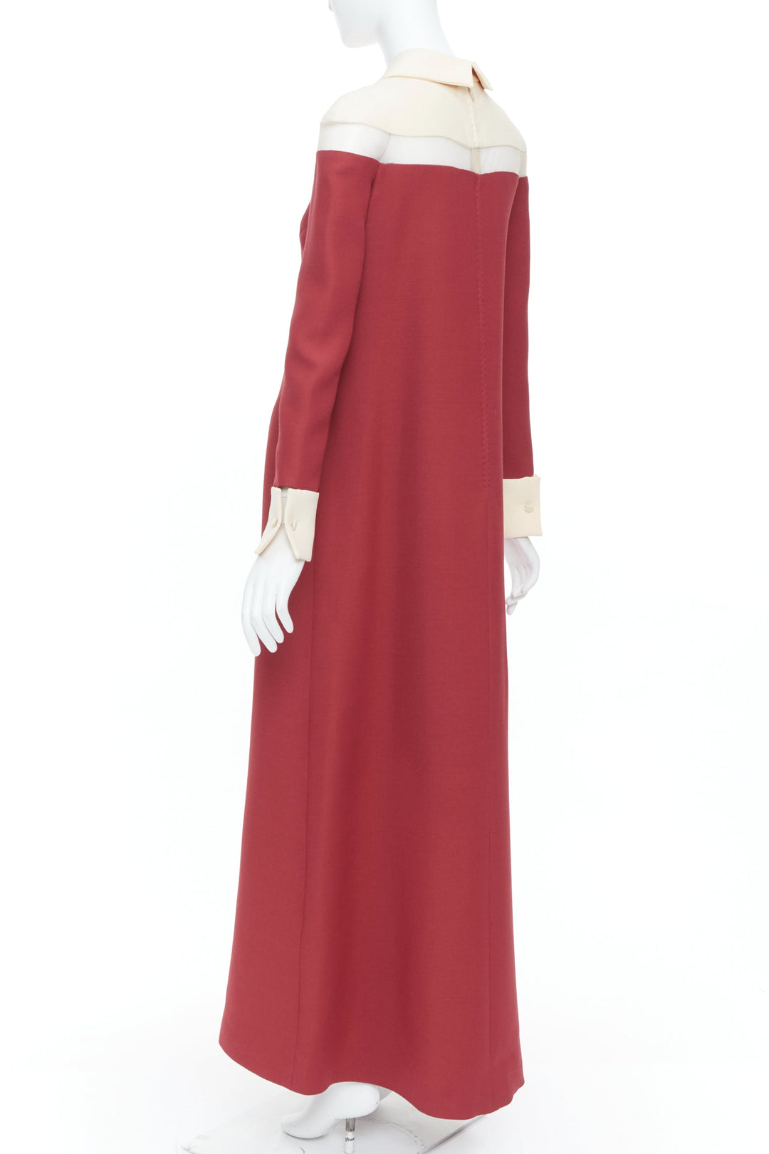 VALENTINO 2013 Runway red beige colorblock sheer chest panel maxi dress IT40 S
