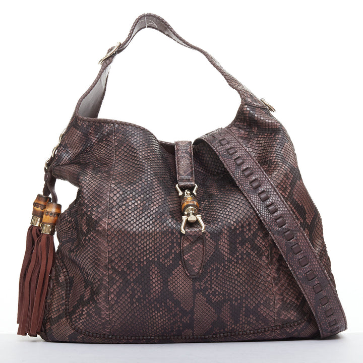 GUCCI Jackie Hobo dark red scaled leather bamboo horsebit crossbody satchel