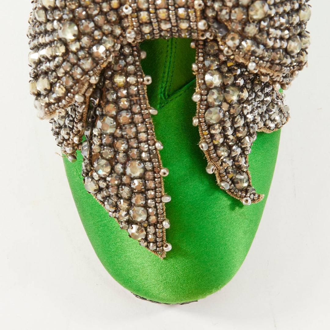 rare GUCCI 2017 Runway Caspar green satin dragon embroidered boot heels EU39