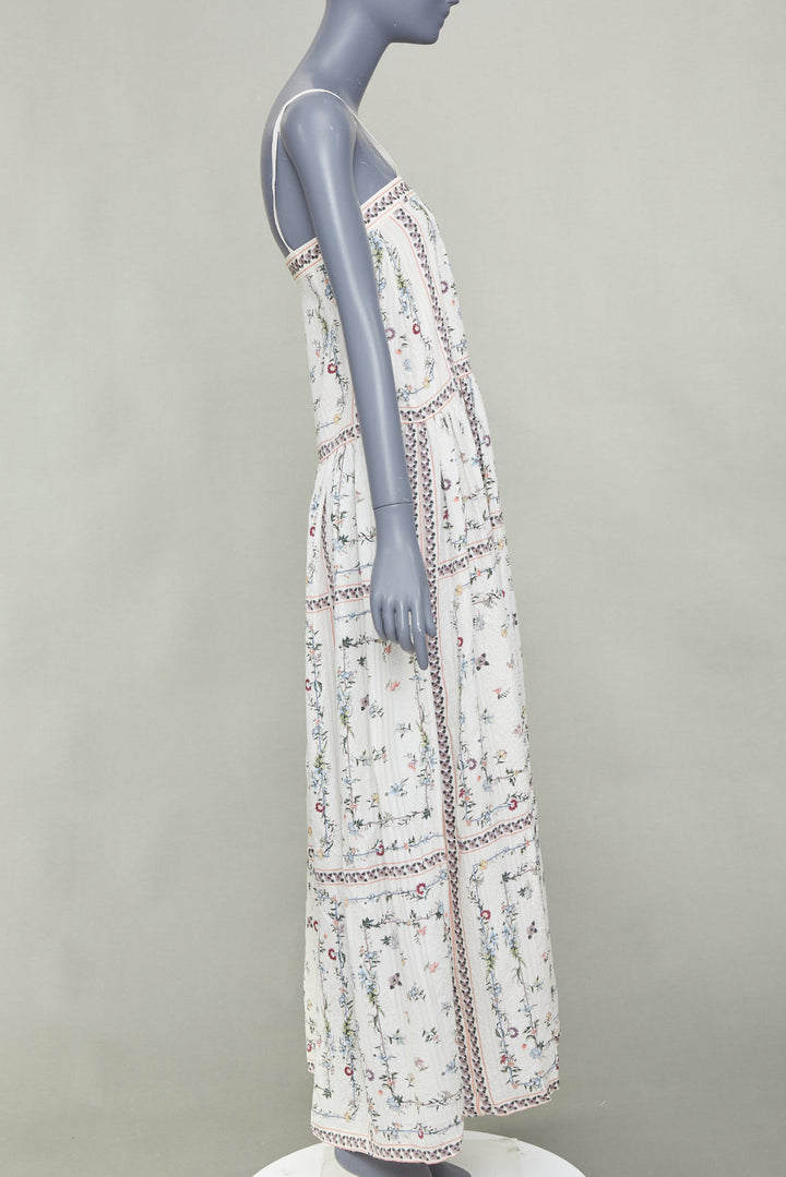 VILSHENKO 2019 white multi floral panel embroidery silk linen maxi dress UK8 S