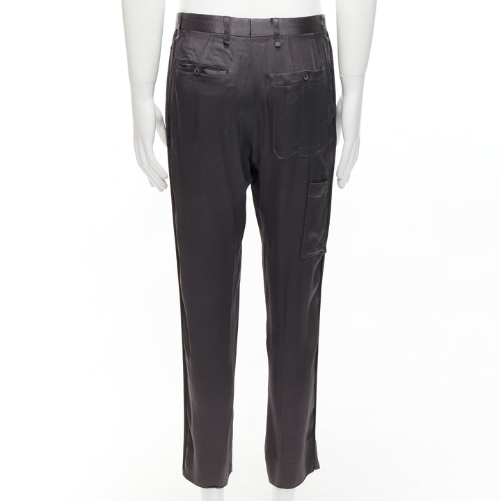 LANVIN grey acetate blend pleated front back pockets cuffed pants IT46 S
