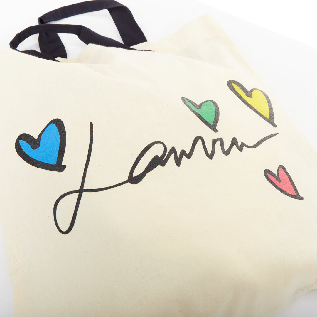 LANVIN Hearts script logo printed cotton canvas grosgrain crossbody tote bag