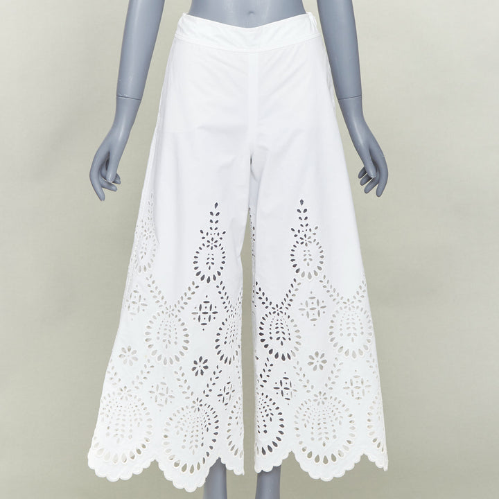VALENTINO 2021 white cotton floral broderie sangallo embroidered pants IT36 XS