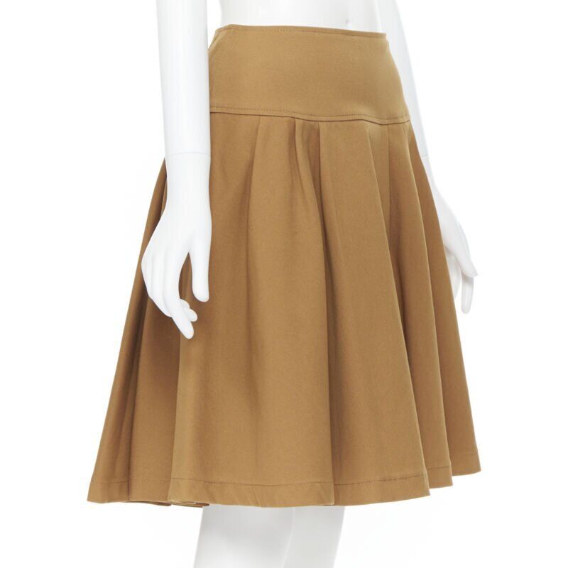 OSCAR DE LA RENTA tan brown nylon cotton flared knee length skirt US0 25"