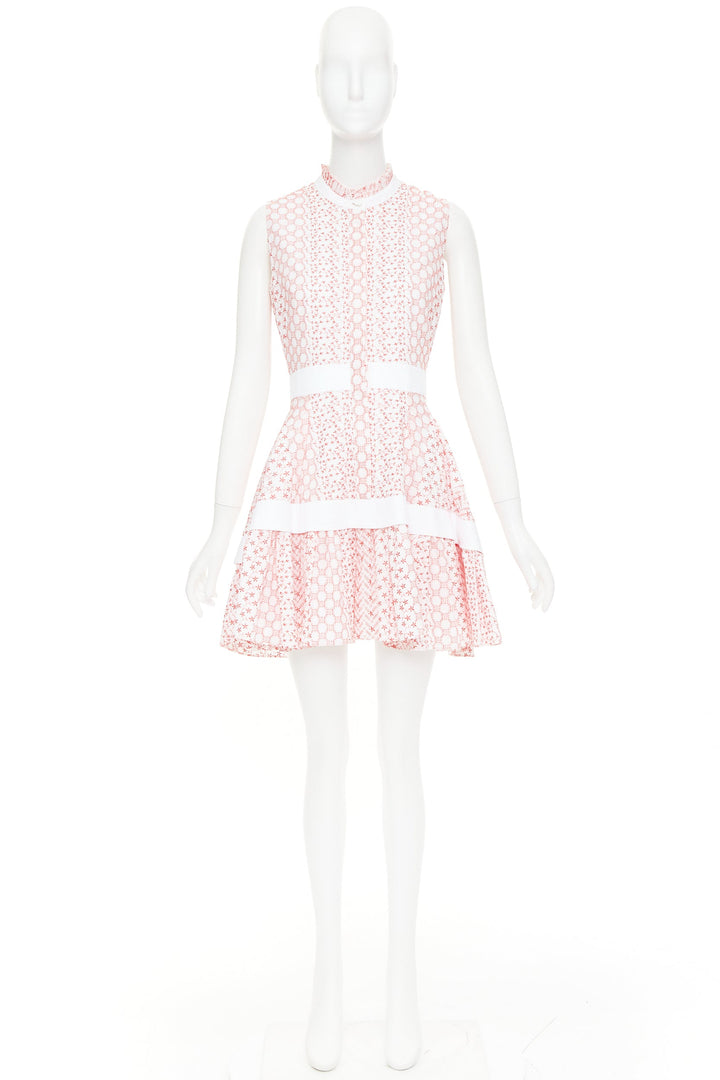 ALEXIS 2020 white pink rustikan floral guipure lace fit flare dress M
