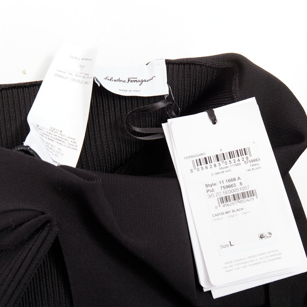 FERRAGAMO Maximilian Davis black gold Gancini halter knee dress L