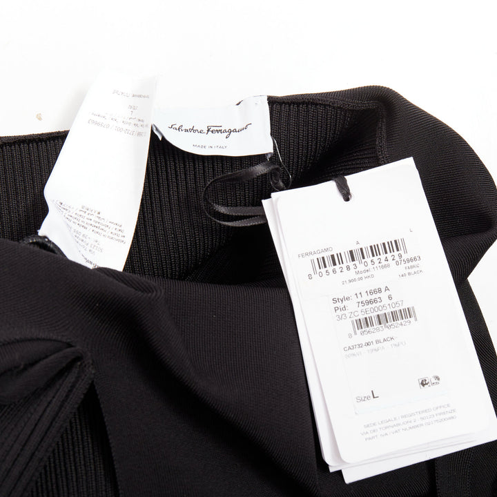 FERRAGAMO Maximilian Davis black gold Gancini halter knee dress L