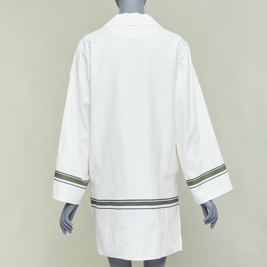 BACCA cream green cotton silk striped asymmetric oversized overshirt IT36 S