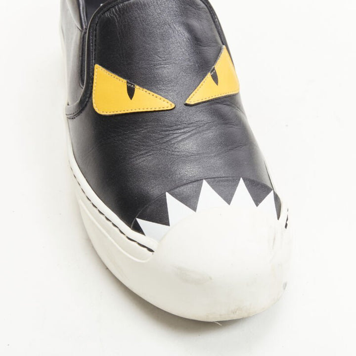 FENDI Monster Bug Eye black yellow leather slip on skate sneakers shoes EU36.5