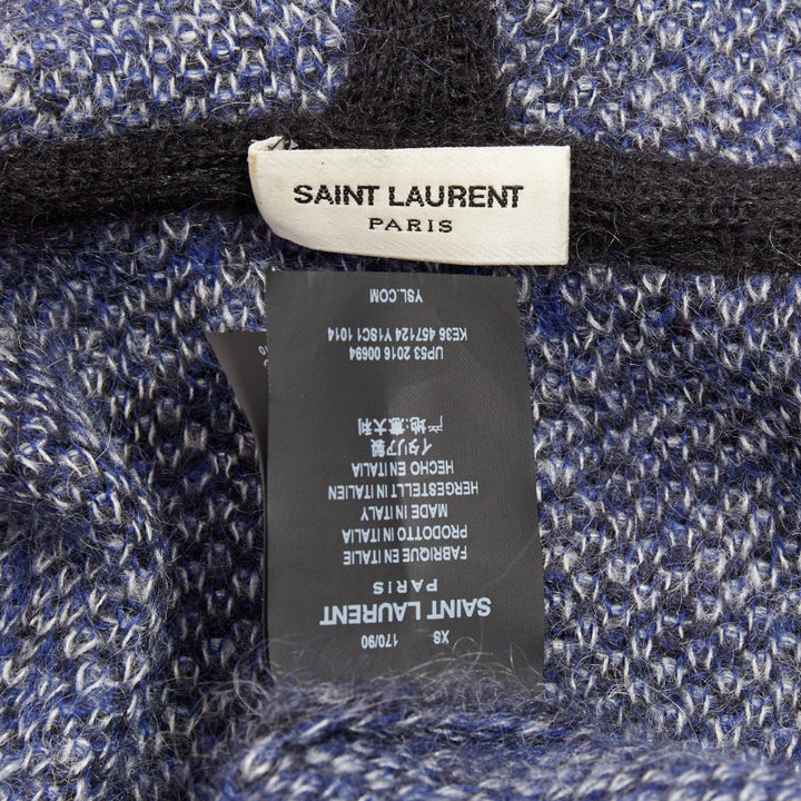 SAINT LAURENT Hedi Slimane 2016 super kid mohair navy star intarsia cardigan XS