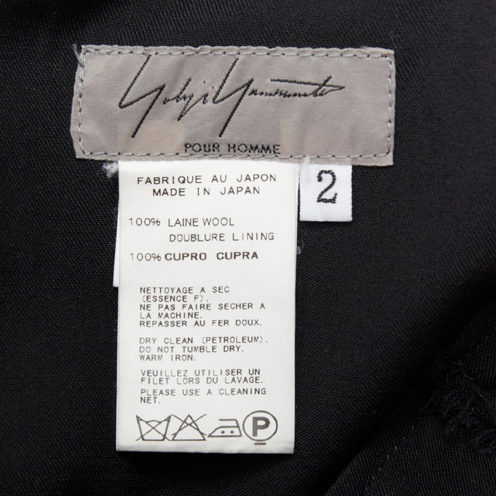 YOHJI YAMAMOTO black 100% wool paperbag patched pockets wide pants JP2 M