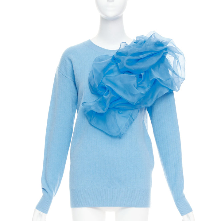 SIES MARJAN Awa b/lue cashmere wool organza rosette ruffle sweater XS