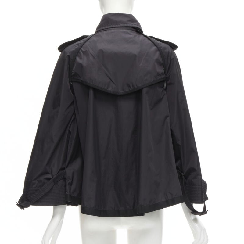 MONCLER Yukiko Giubbotto black snap buttons collared windbreaker poncho Sz.0 XS