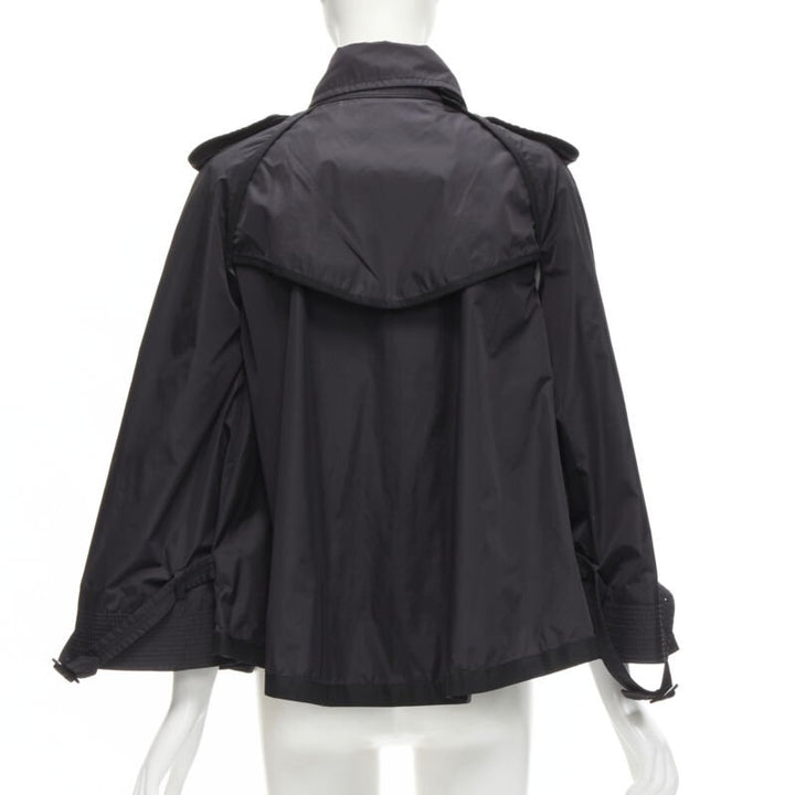 MONCLER Yukiko Giubbotto black snap buttons collared windbreaker poncho Sz.0 XS