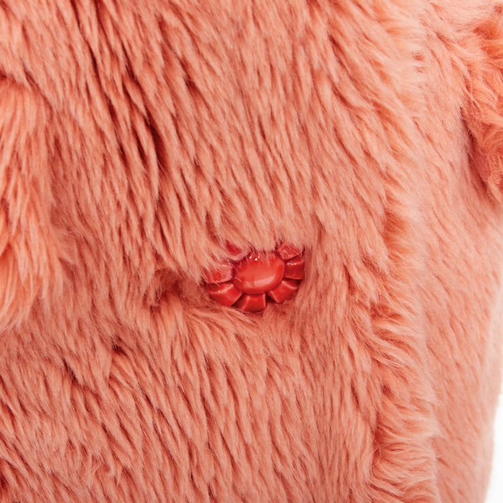 MIU MIU 2017 Runway orange brown XL flower button faux fur oversize coat IT36 XS