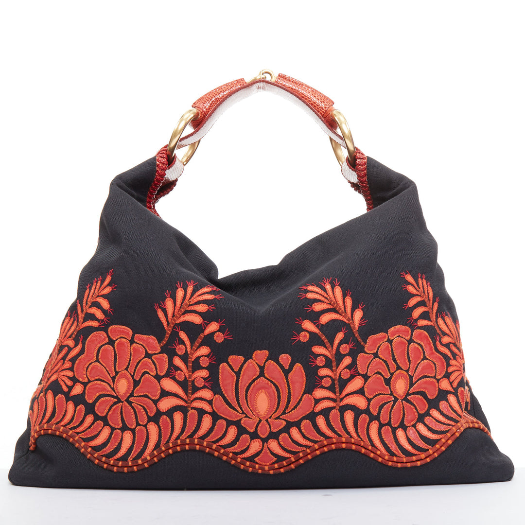 rare GUCCI 2004 Runway Tom Ford red lizard applique horsebit chain hobo bag