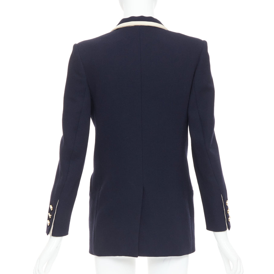BLAZE MILANO Everyday navy virgin wool cream silk curved pocket blazer US0 XS