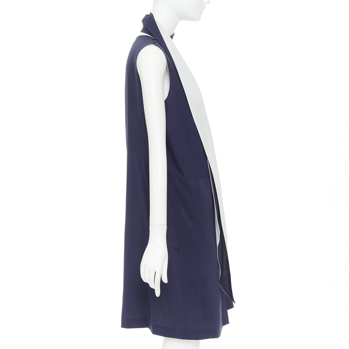 OLD CELINE 2010 Phoebe Philo navy ivory double layer silk scarf dress FR38 M