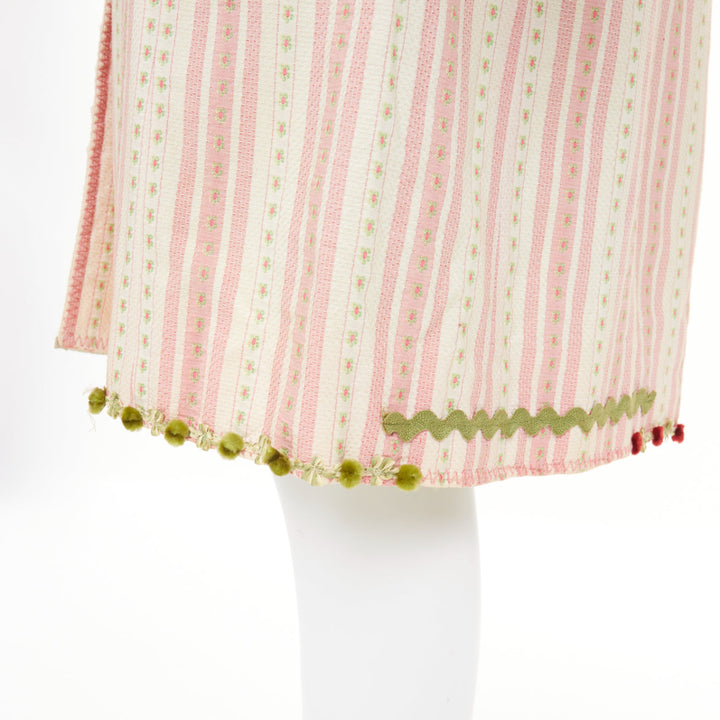 MOSCHINO Cheap and Chic pink beige striped floral trim cotton long coat IT46 XL