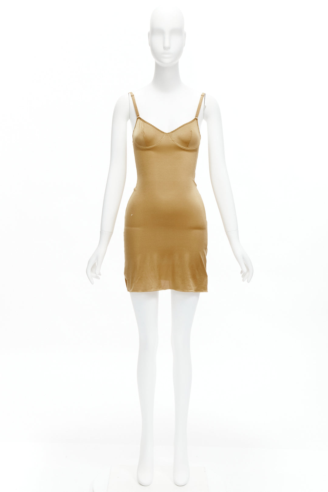 DOLCE GABBANA UNDERWEAR golden nude logo trim bustier bodycon dress IT2 XS